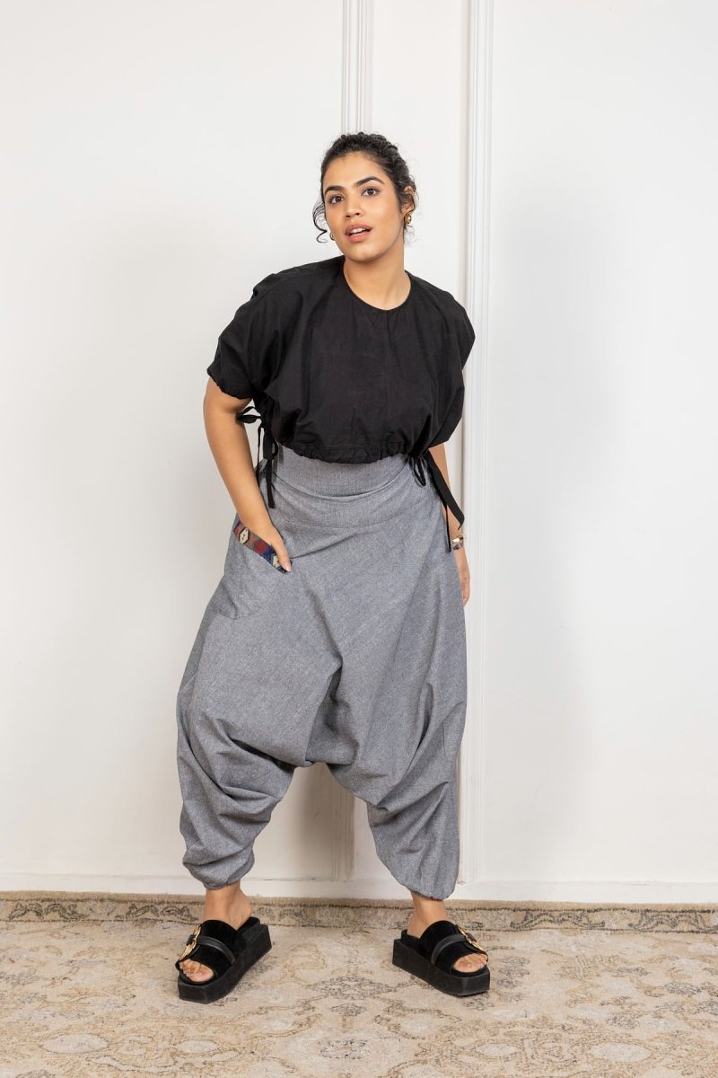 Grey Cotton Harem Pants – Stylish, Comfortable, and Versatile Lounge Wear - swadeshsouq.com