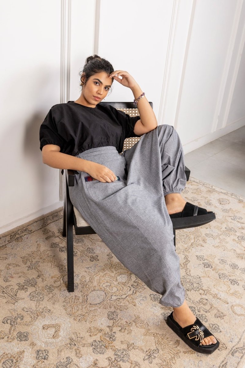 Grey Cotton Harem Pants – Stylish, Comfortable, and Versatile Lounge Wear - swadeshsouq.com