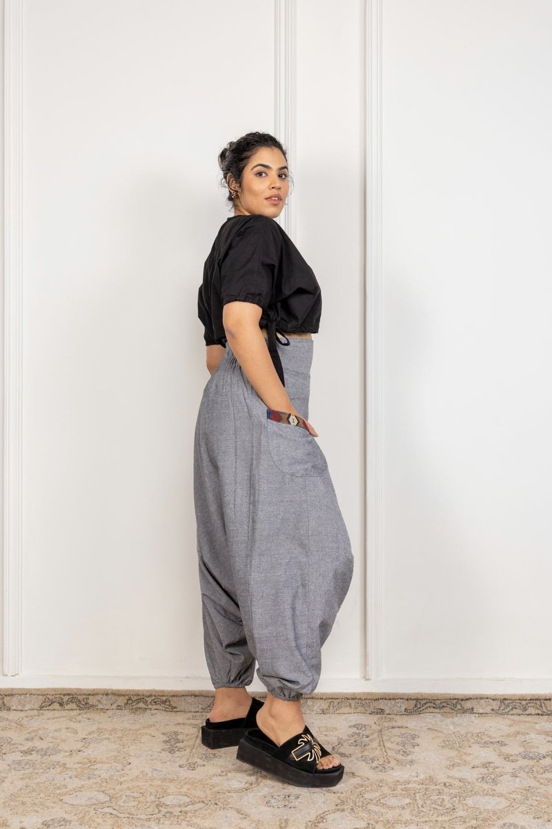 Grey Cotton Harem Pants – Stylish, Comfortable, and Versatile Lounge Wear - swadeshsouq.com