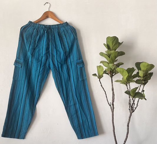 Hand - Dyed Blue Striped Cotton Pyjama Pants | Premium Natural Dye Relaxed Fit for Everyday Comfort - swadeshsouq.com