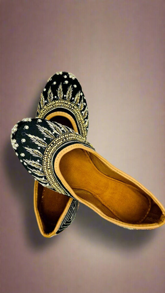 Handcrafted Black Embroidered Juttis | Traditional Ethnic Footwear for Women - swadeshsouq.com