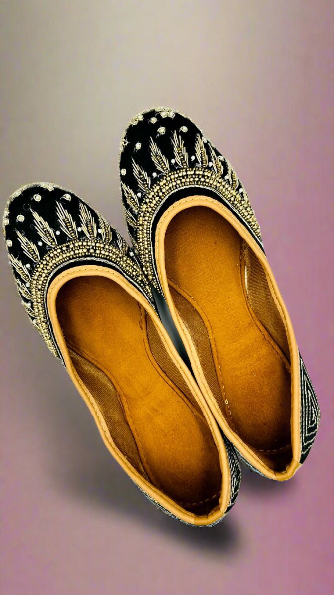 Handcrafted Black Embroidered Juttis Traditional Ethnic Footwear for Women