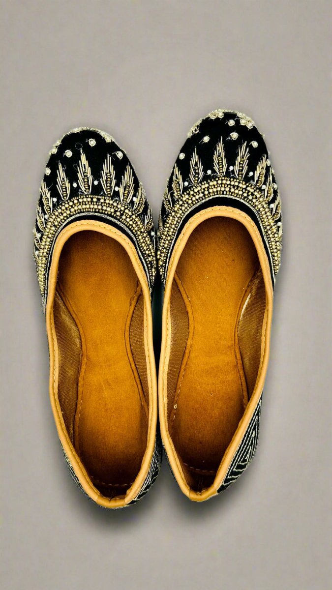 Handcrafted Black Embroidered Juttis | Traditional Ethnic Footwear for Women - swadeshsouq.com