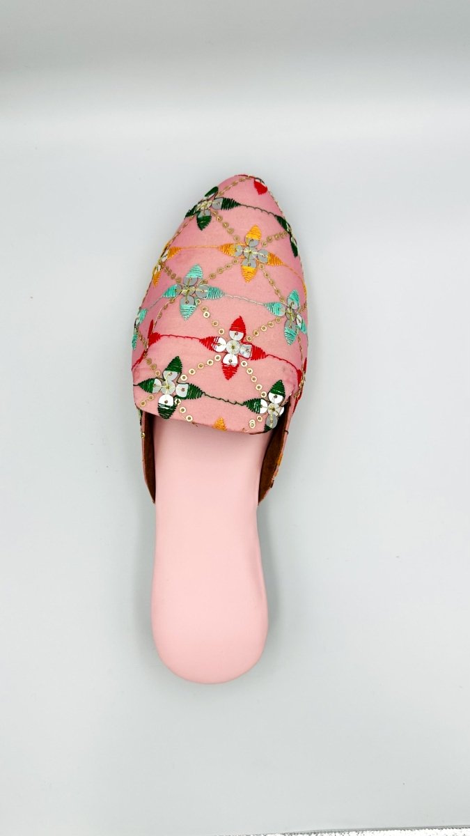 Handcrafted Pastel Multicolor Embroidered Mirror Work Slip - On Sandals – Ethnic Footwear for Women - swadeshsouq.com