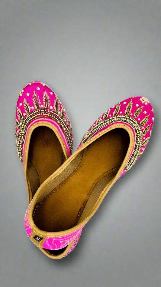 Handcrafted Pink Embroidered Juttis | Vibrant Ethnic Footwear for Women - swadeshsouq.com