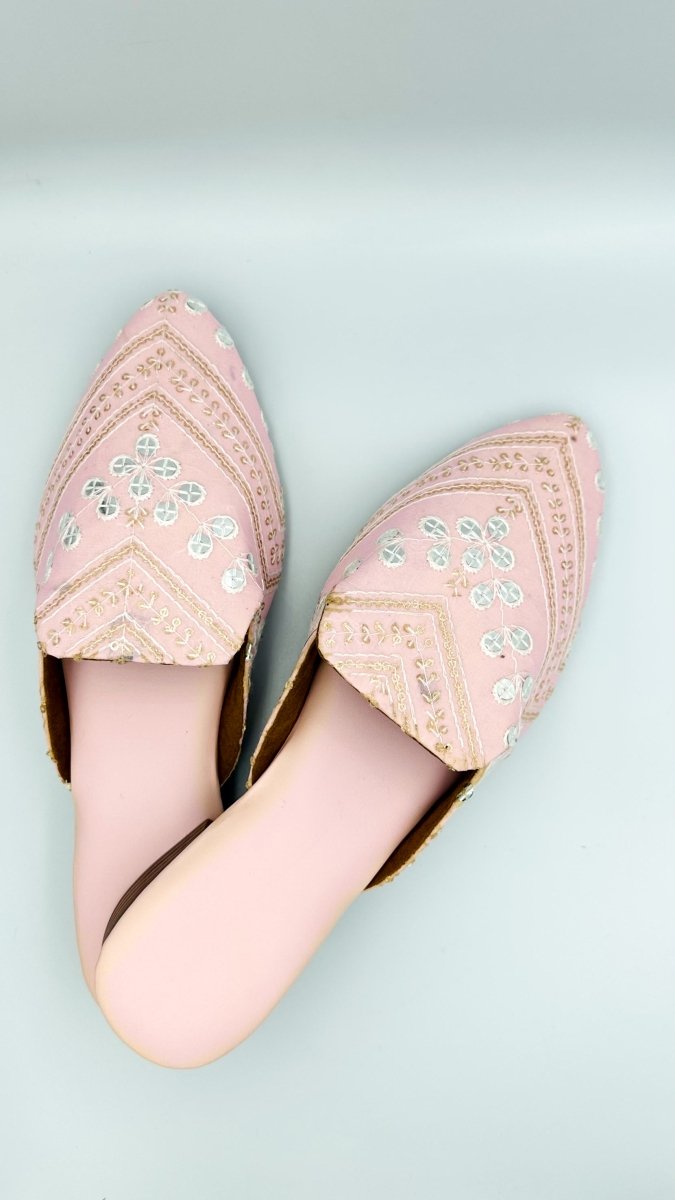 Handcrafted Pink Embroidered Mirror Work Slip - On Sandals for Women – Ethnic & Stylish Footwear - swadeshsouq.com