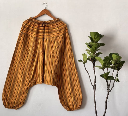 Mustard Striped Harem Pants | Premium Cotton Comfort with Relaxed Fit