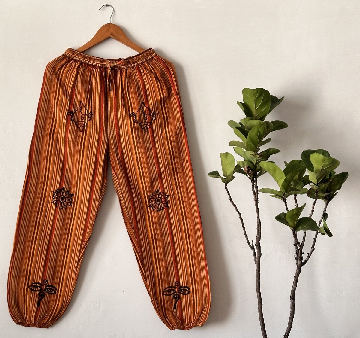 Rust Striped Balloon Pants | Handcrafted Cotton with Natural Dye Tribal Patterns