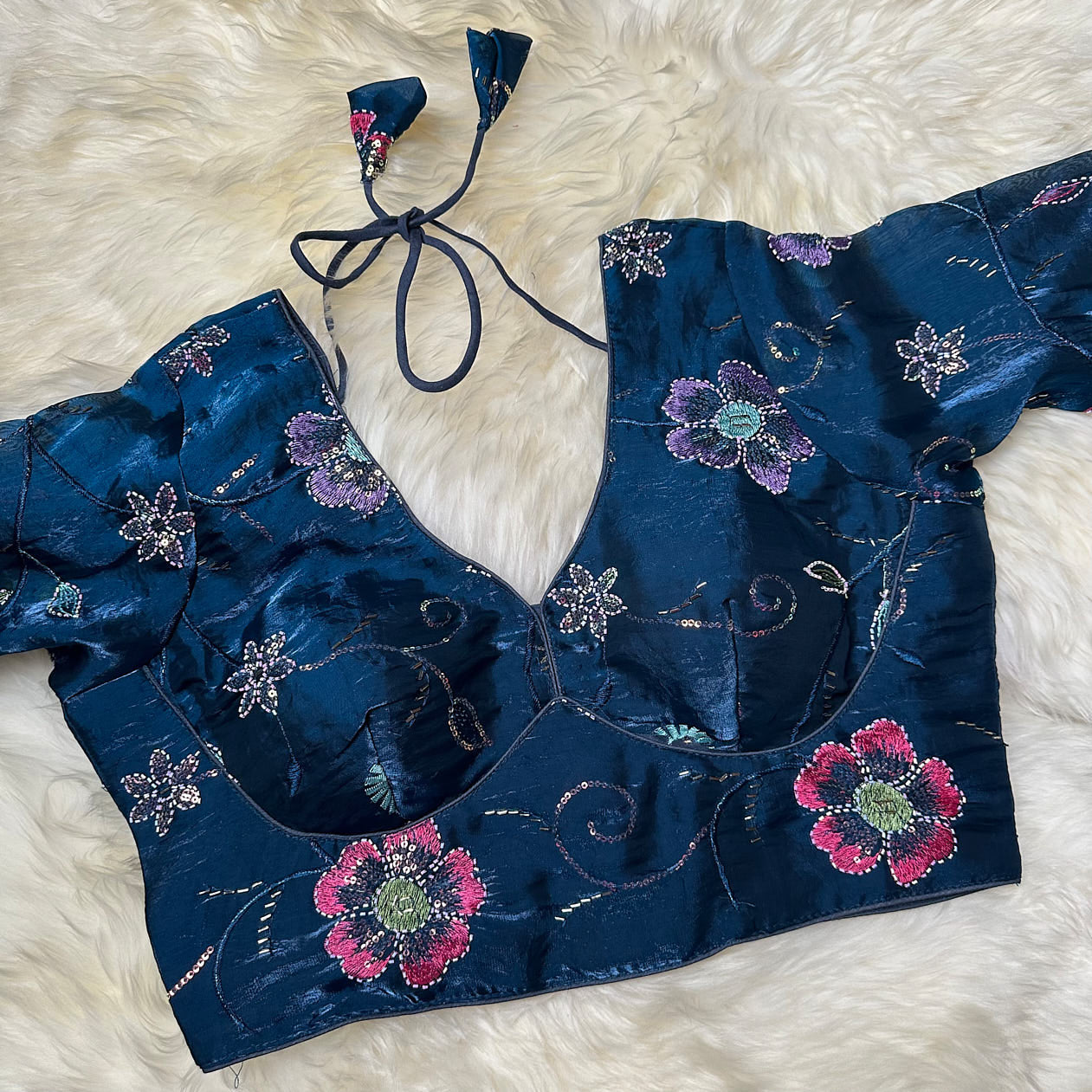 Elegant Blue Jimichoo Beaded Blouse | Size 32–40