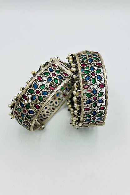 Kaleidoscope Brilliance: Multicolor Silver Bangles - swadeshsouq.com