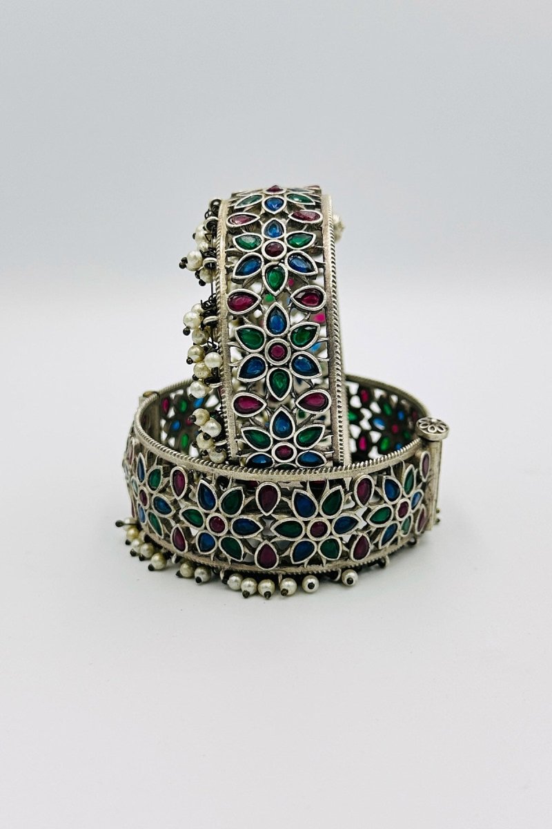 Kaleidoscope Brilliance: Multicolor Silver Bangles - swadeshsouq.com