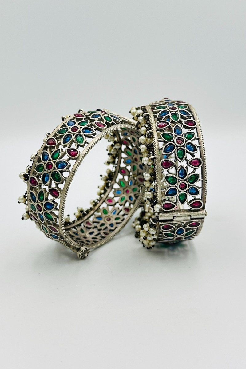 Kaleidoscope Brilliance: Multicolor Silver Bangles - swadeshsouq.com