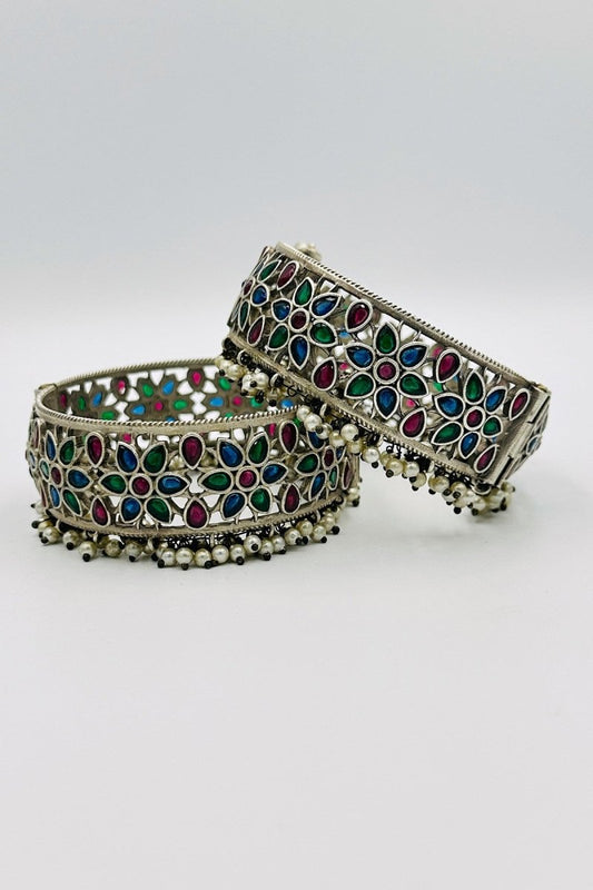 Kaleidoscope Brilliance: Multicolor Silver Bangles - swadeshsouq.com