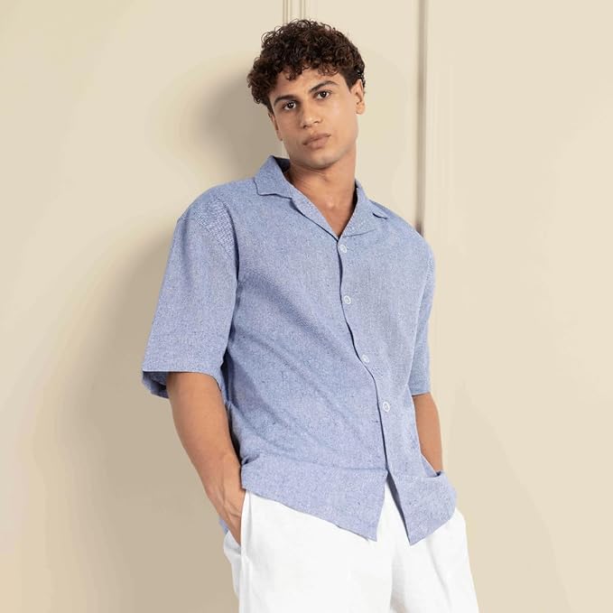 Light Blue Men’s Half Sleeve | Casual | Box Fit | Cuban Collar Shirt - swadeshsouq.com