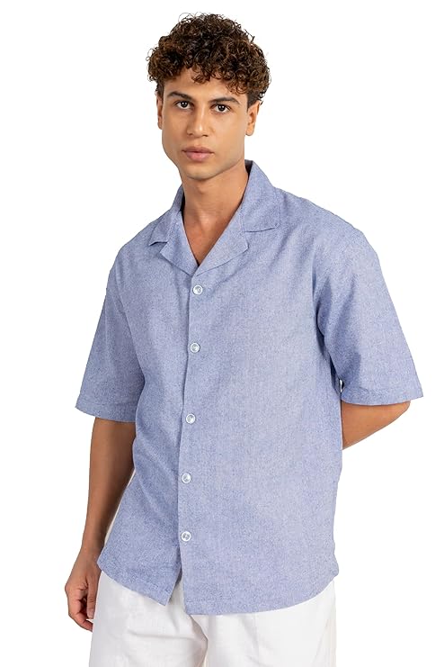 Light Blue Men’s Half Sleeve | Casual | Box Fit | Cuban Collar Shirt - swadeshsouq.com