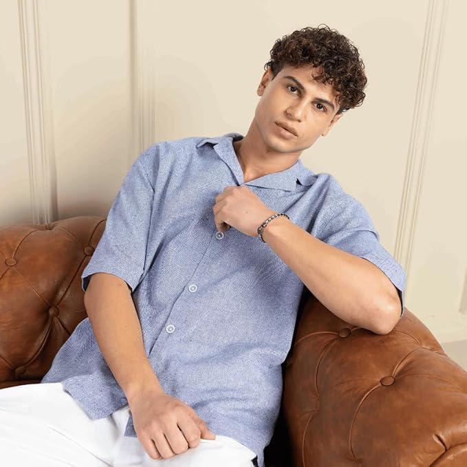 Light Blue Men’s Half Sleeve | Casual | Box Fit | Cuban Collar Shirt - swadeshsouq.com