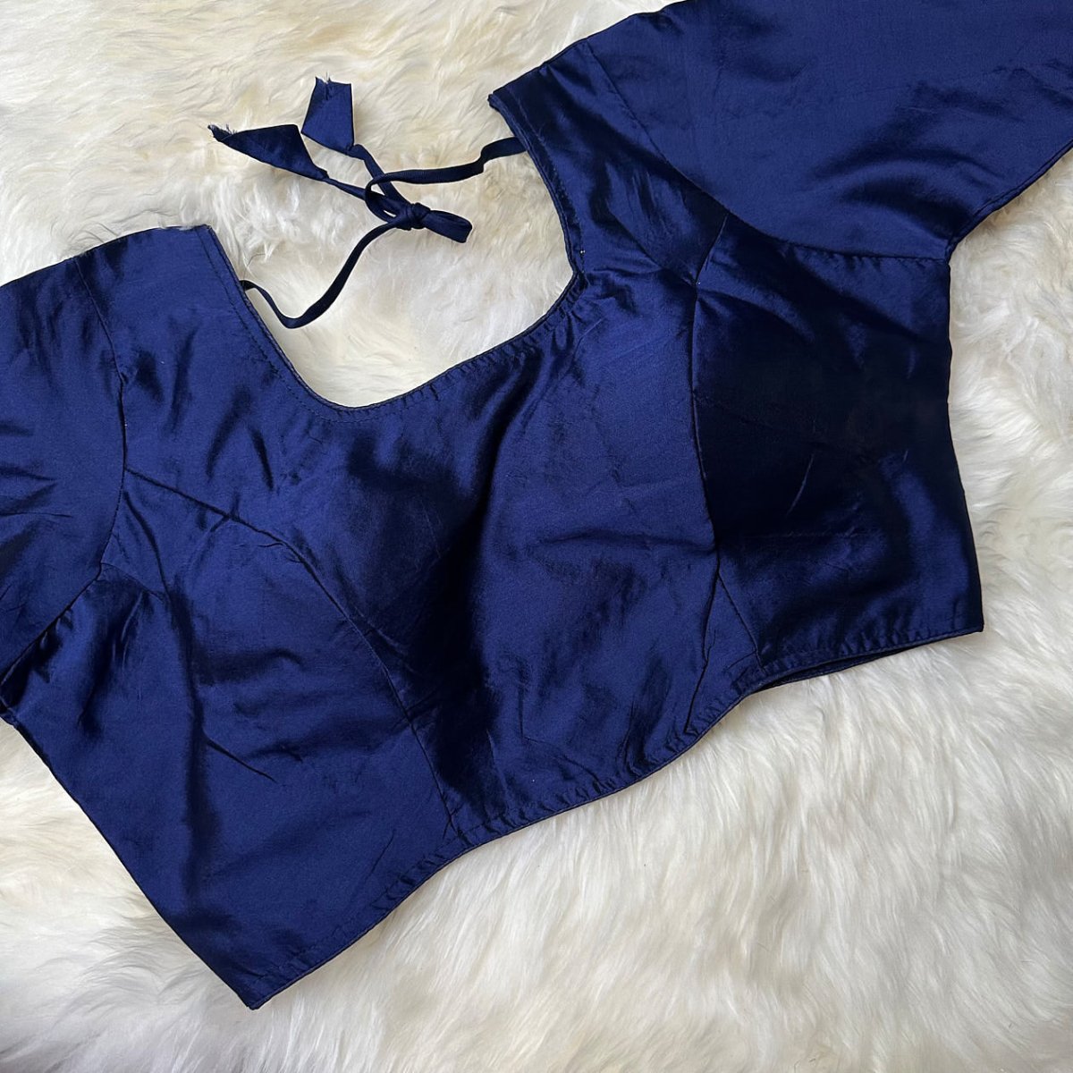 Majestic Blue Silk Long - Sleeve Blouse – Perfect Fit (32 to 38) – Elegant & Rich - swadeshsouq.com