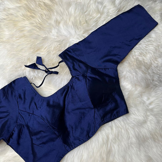 Majestic Blue Silk Long - Sleeve Blouse – Perfect Fit (32 to 38) – Elegant & Rich - swadeshsouq.com