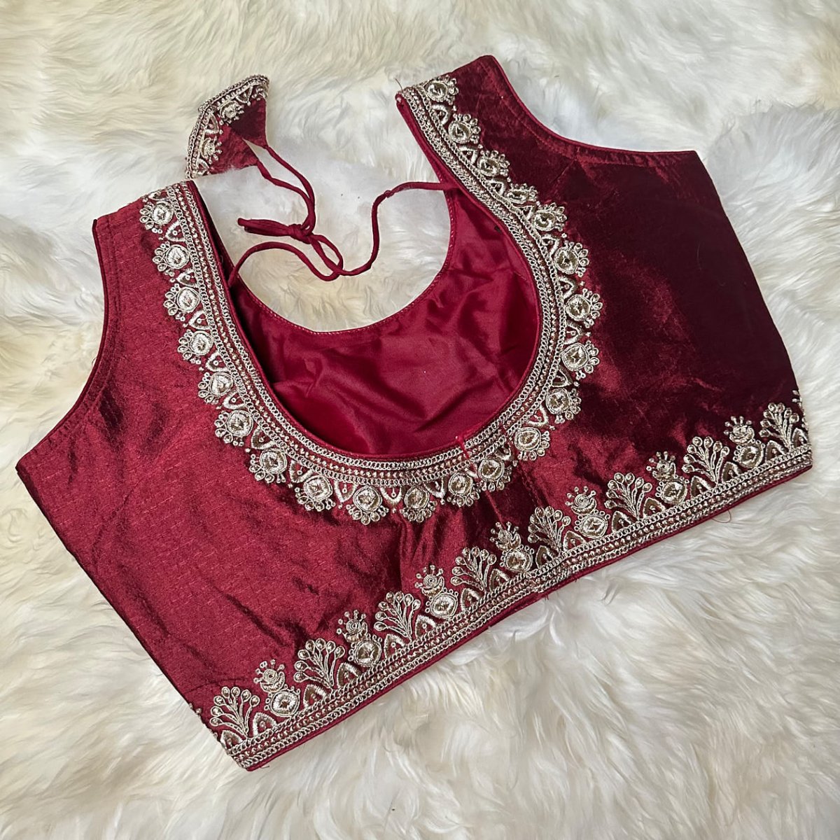 Majestic Maroon Silk Blouse with Graceful Embroidery – Fits 32 to 38 - swadeshsouq.com
