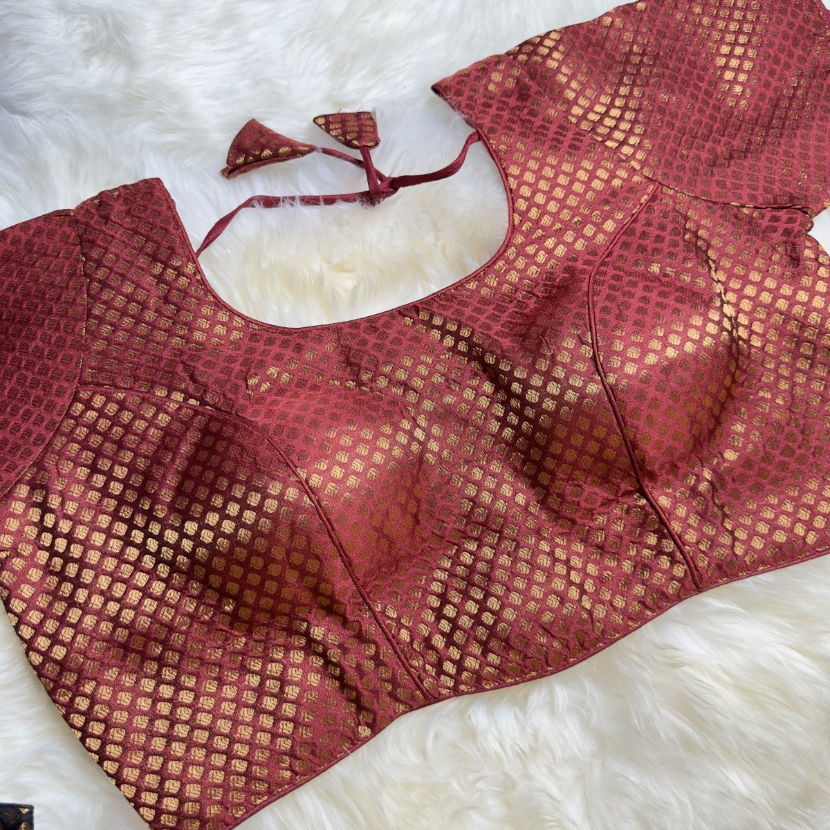 Maroon Brocade Blouse with Gold Detailing - swadeshsouq.com