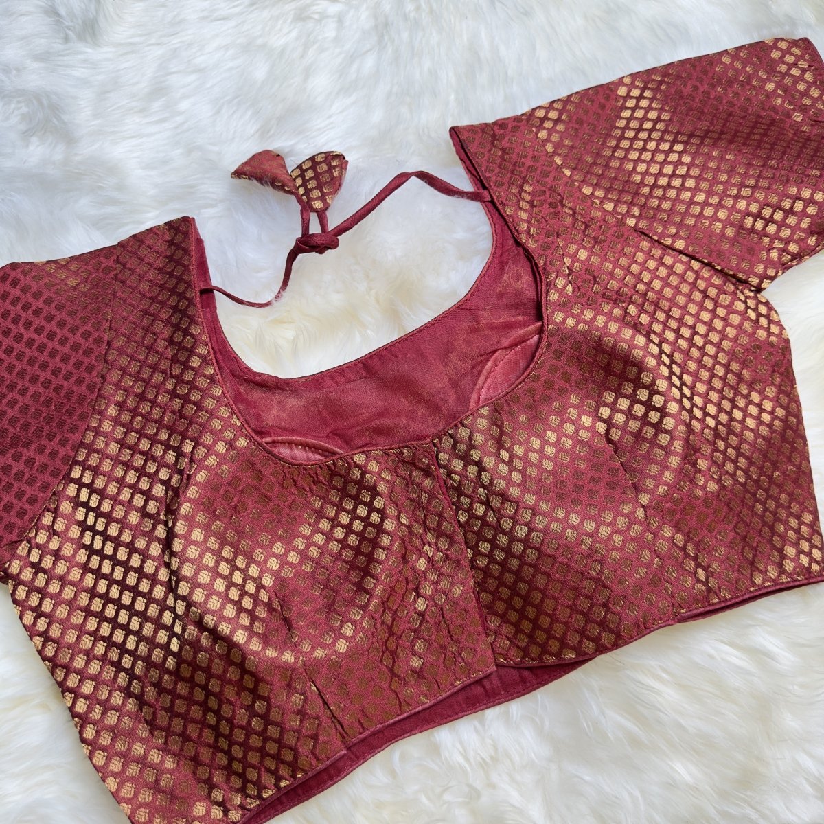 Maroon Brocade Blouse with Gold Detailing - swadeshsouq.com