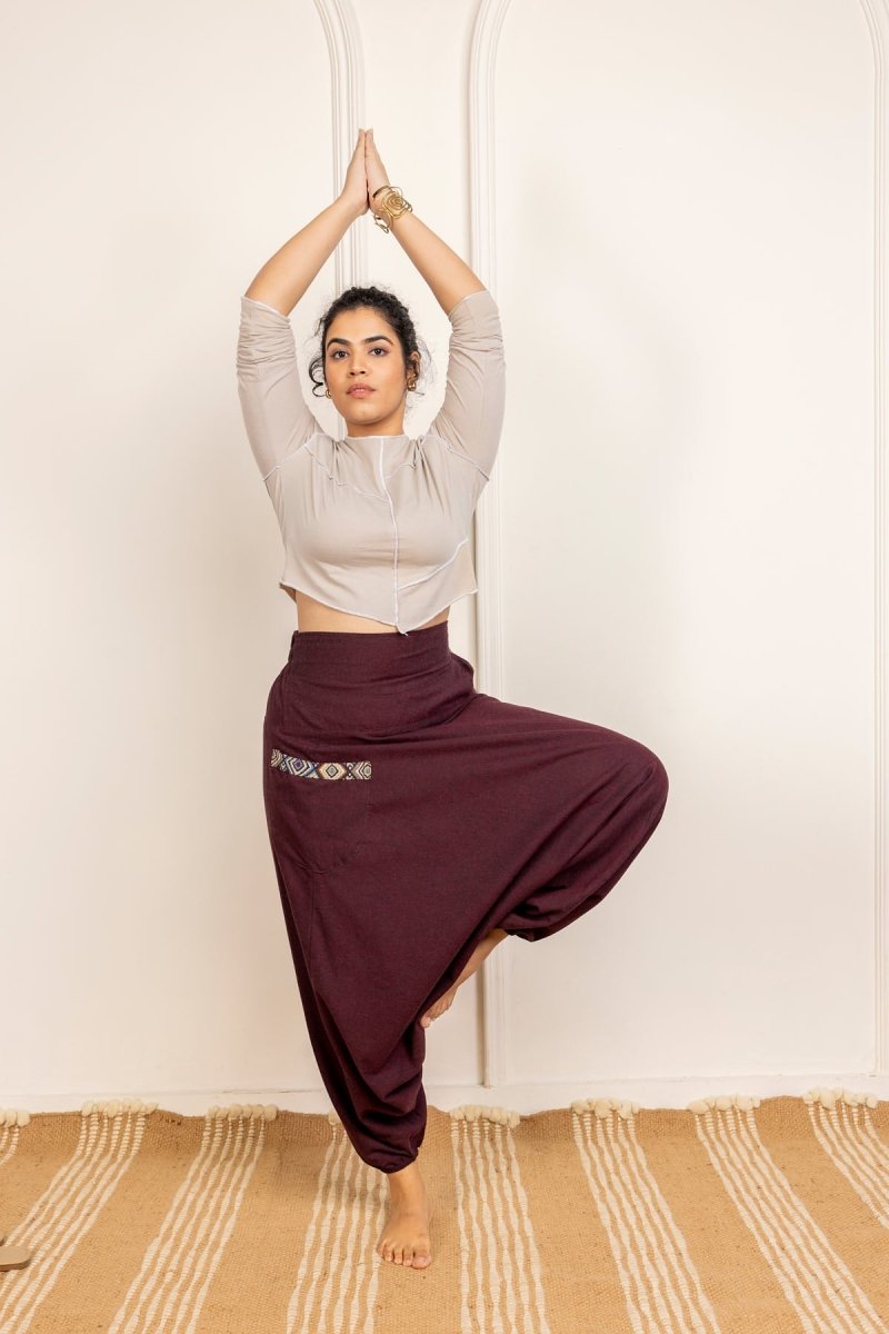 Maroon Cotton Harem Pants – Stylish and Comfortable Lounge Wear for Everyday Use - swadeshsouq.com