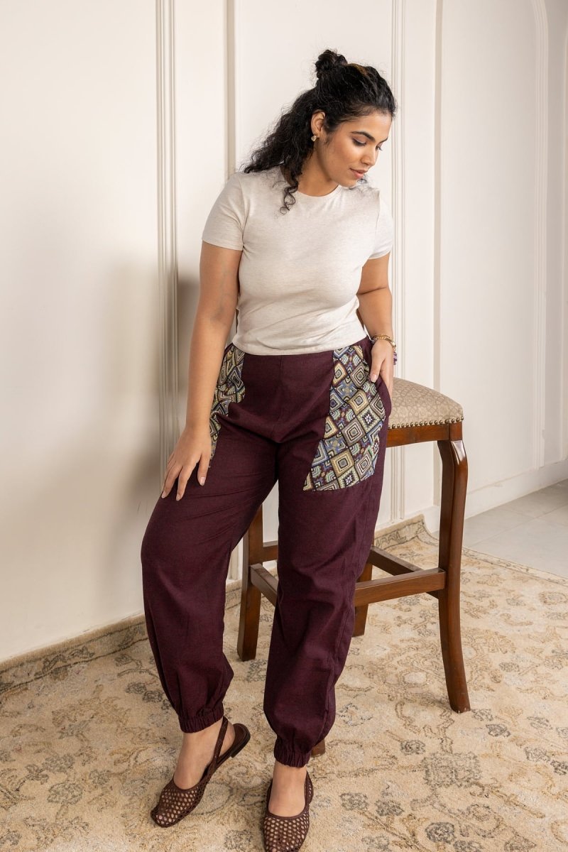 Maroon Pure Cotton Hoppers Pants – Free Size, Regular Fit Everyday Lounge Wear - swadeshsouq.com