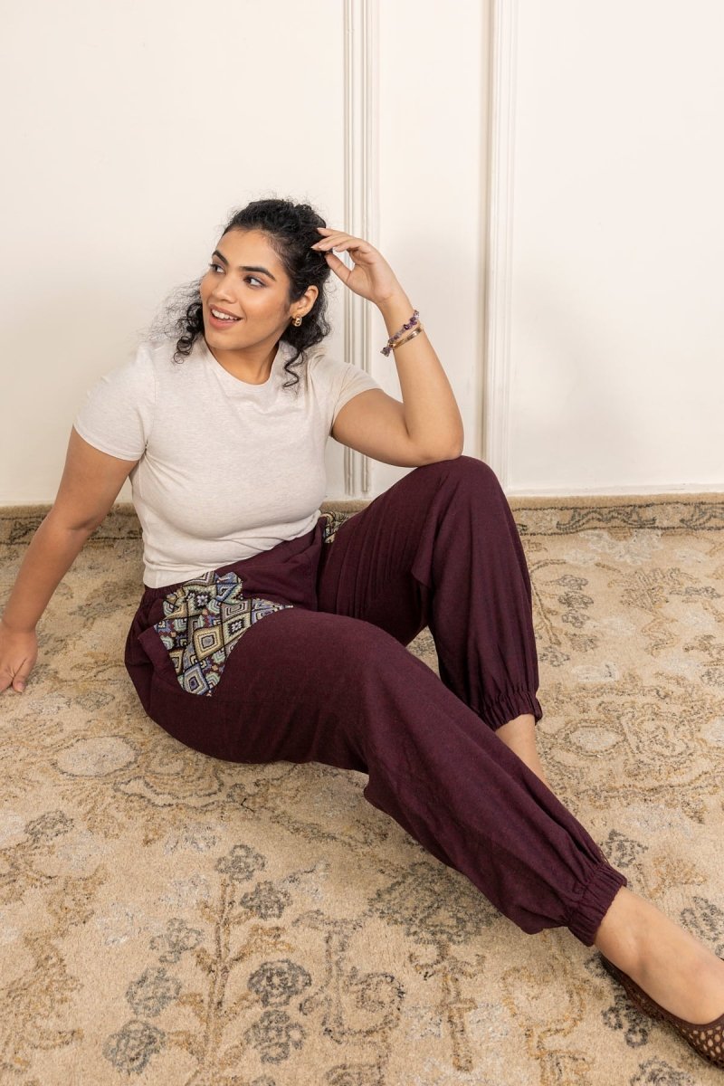 Maroon Pure Cotton Hoppers Pants – Free Size, Regular Fit Everyday Lounge Wear - swadeshsouq.com