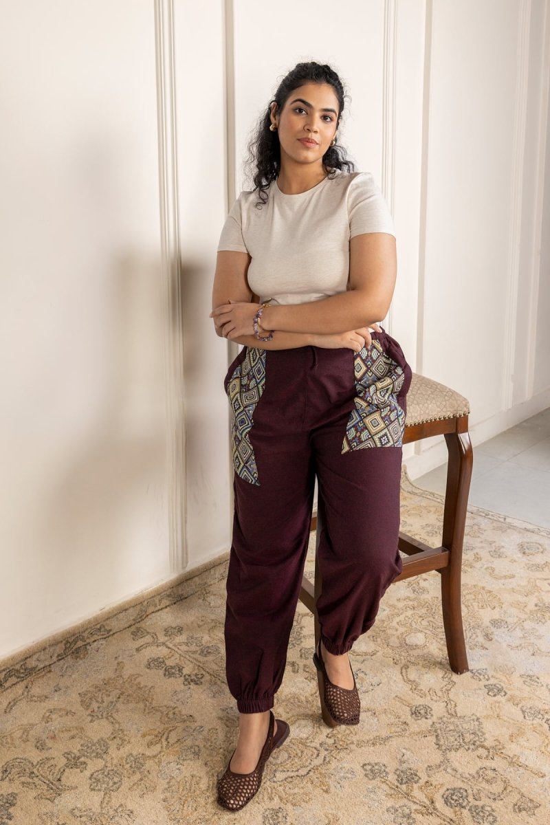 Maroon Pure Cotton Hoppers Pants – Free Size, Regular Fit Everyday Lounge Wear - swadeshsouq.com