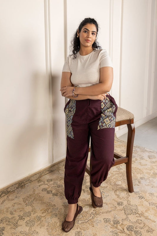 Maroon Pure Cotton Hoppers Pants – Free Size, Regular Fit Everyday Lounge Wear - swadeshsouq.com