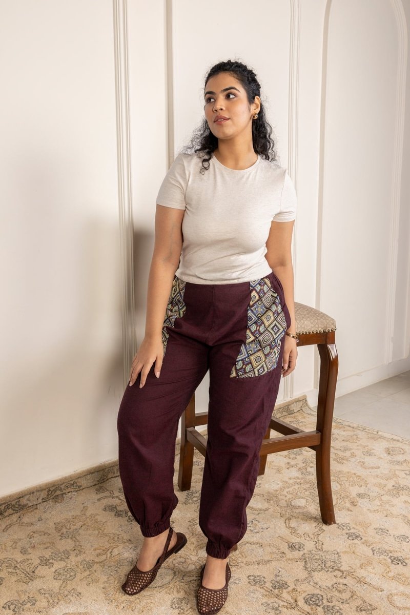 Maroon Pure Cotton Hoppers Pants – Free Size, Regular Fit Everyday Lounge Wear - swadeshsouq.com
