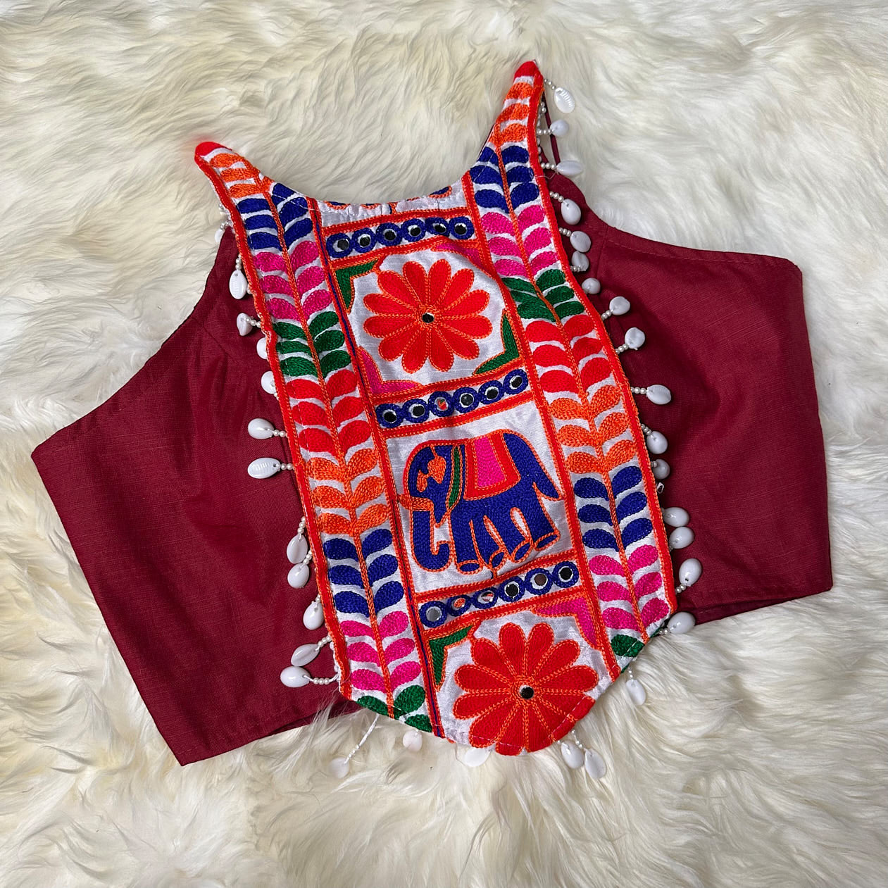 Festive Maroon Dandiya Pure Cotton Blouse – Sleeveless, Size 32-40