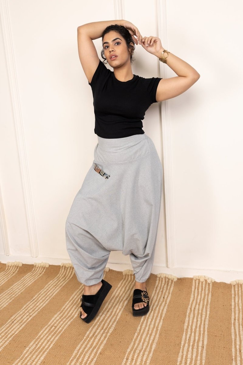 Melange Grey Cotton Harem Pants – Stylish, Comfortable, and Versatile Lounge Wear - swadeshsouq.com