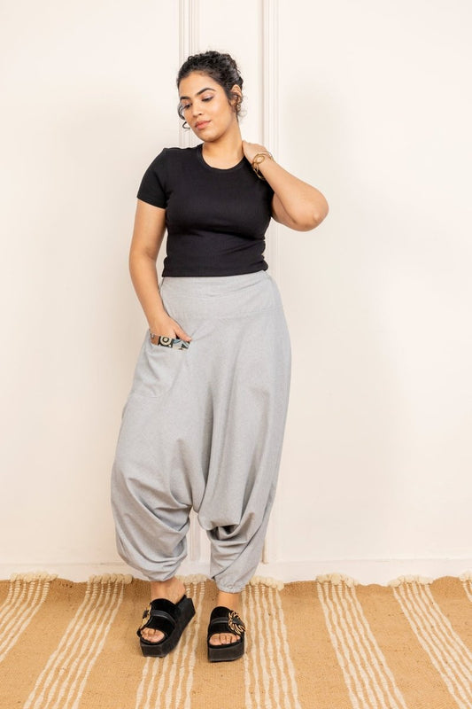 Melange Grey Cotton Harem Pants – Stylish, Comfortable, and Versatile Lounge Wear - swadeshsouq.com