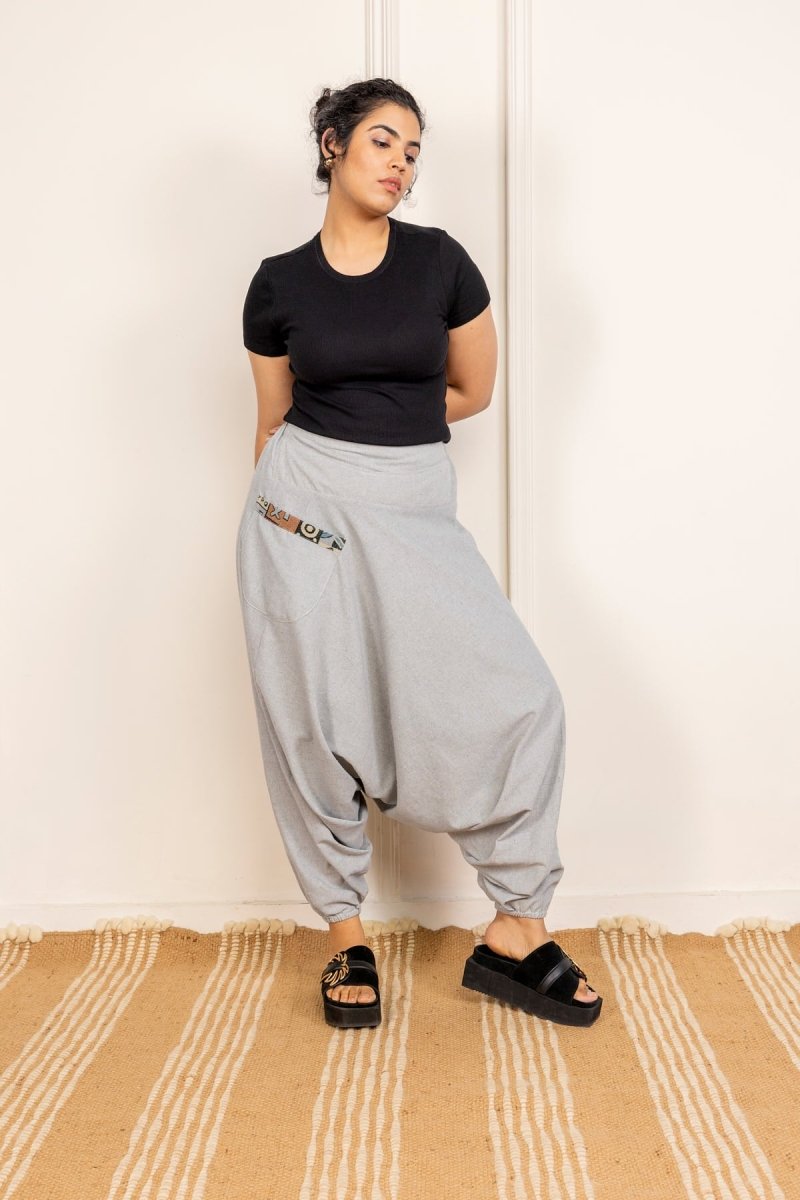 Melange Grey Cotton Harem Pants – Stylish, Comfortable, and Versatile Lounge Wear - swadeshsouq.com