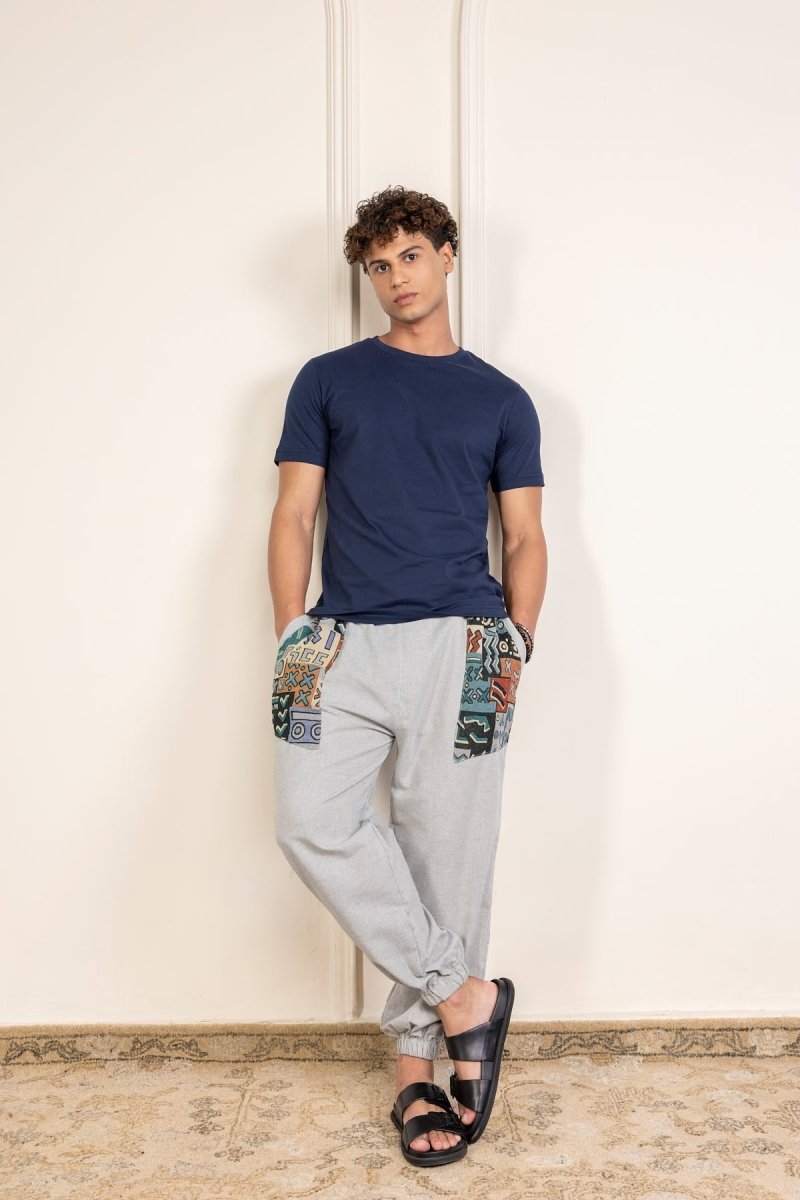 Melange Grey Cotton Patchwork Pyjama for Men – Soft, Breathable Lounge Wear | Regular Fit | Everyday Comfort - swadeshsouq.com