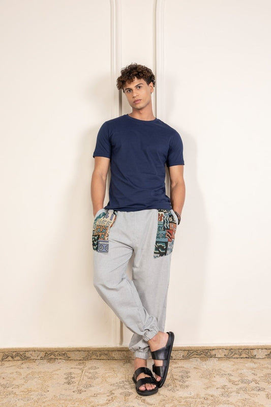 Melange Grey Cotton Patchwork Pyjama for Men – Soft, Breathable Lounge Wear | Regular Fit | Everyday Comfort - swadeshsouq.com