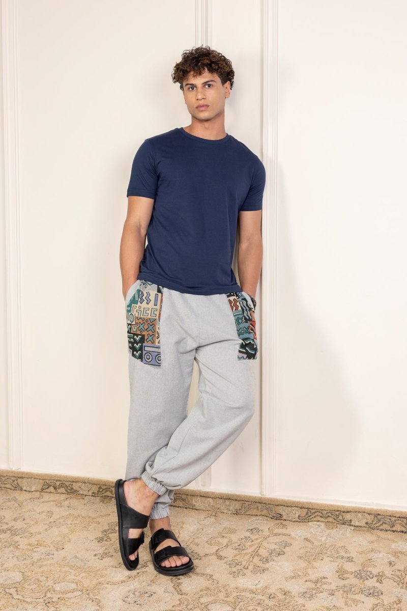 Melange Grey Cotton Patchwork Pyjama for Men – Soft, Breathable Lounge Wear | Regular Fit | Everyday Comfort - swadeshsouq.com