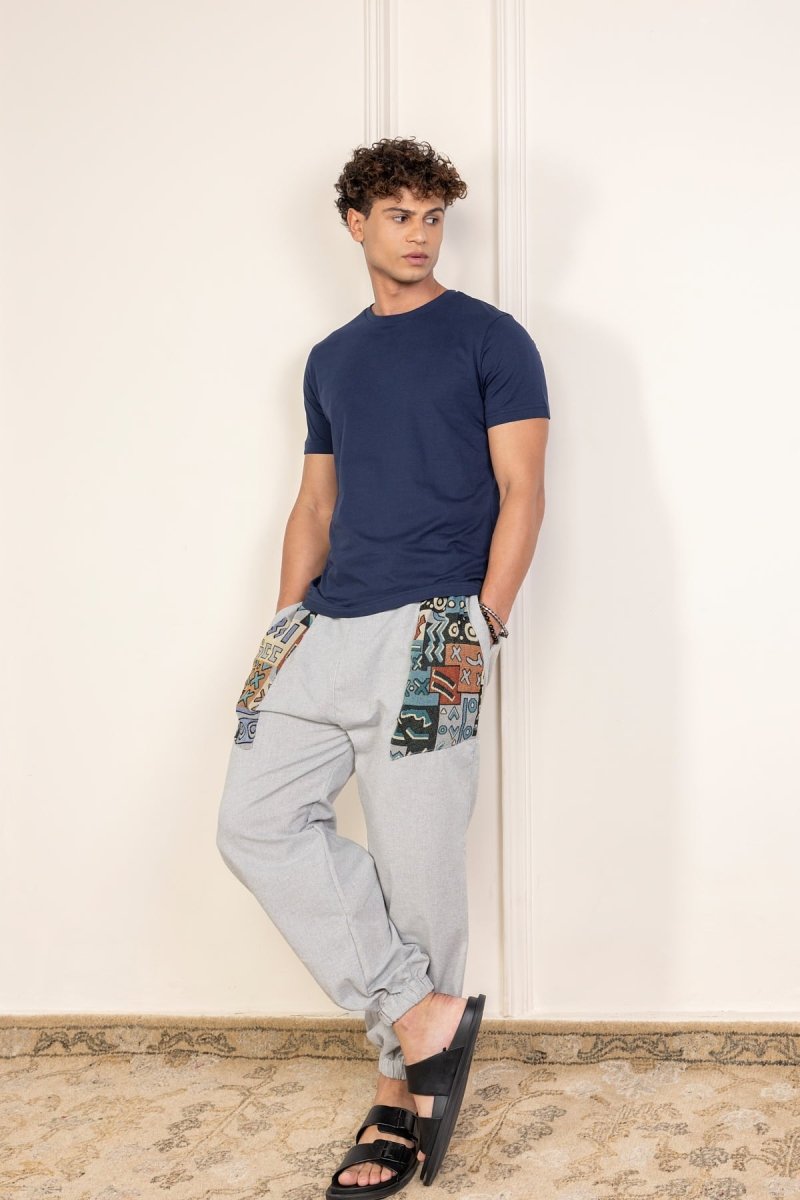 Melange Grey Cotton Patchwork Pyjama for Men – Soft, Breathable Lounge Wear | Regular Fit | Everyday Comfort - swadeshsouq.com