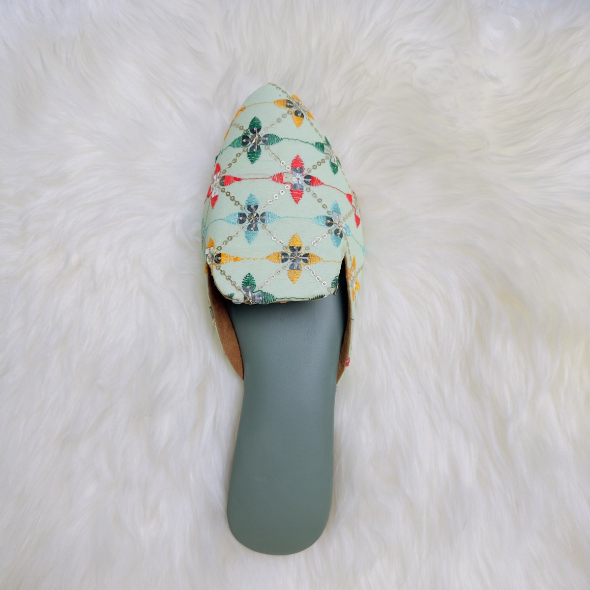 Mint Green Jaipuri Embroidered Sandals – Handcrafted Elegance - swadeshsouq.com