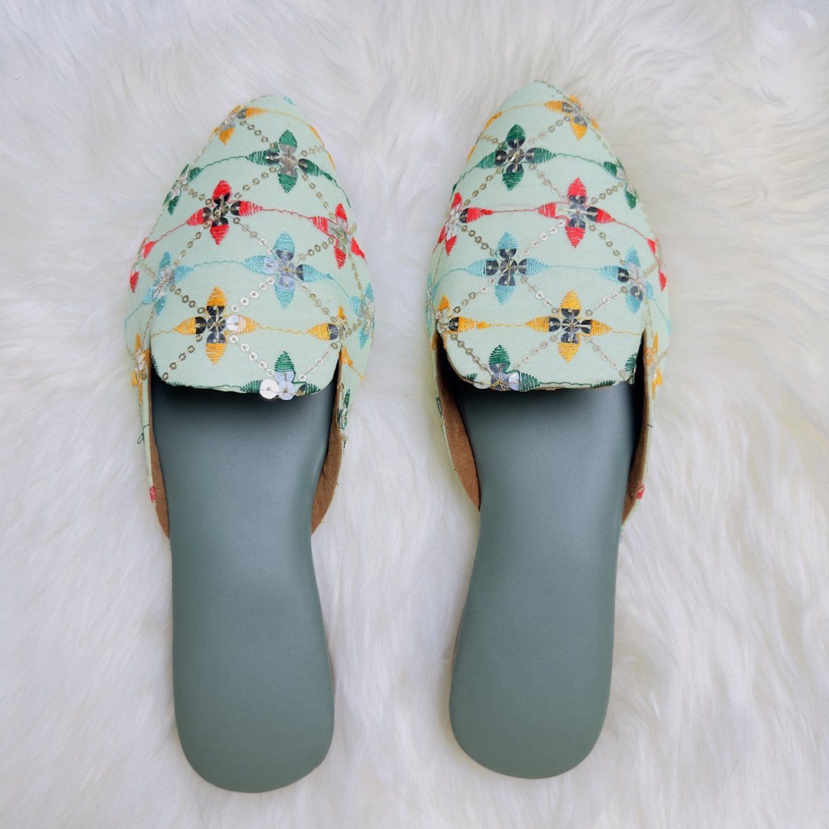 Mint Green Jaipuri Embroidered Sandals – Handcrafted Elegance - swadeshsouq.com