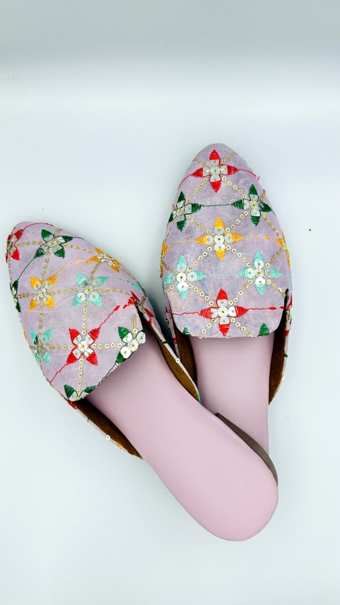Multicolor Embroidered Mirror Work Slip - On Sandals for Women – Ethnic Handmade Footwear - swadeshsouq.com