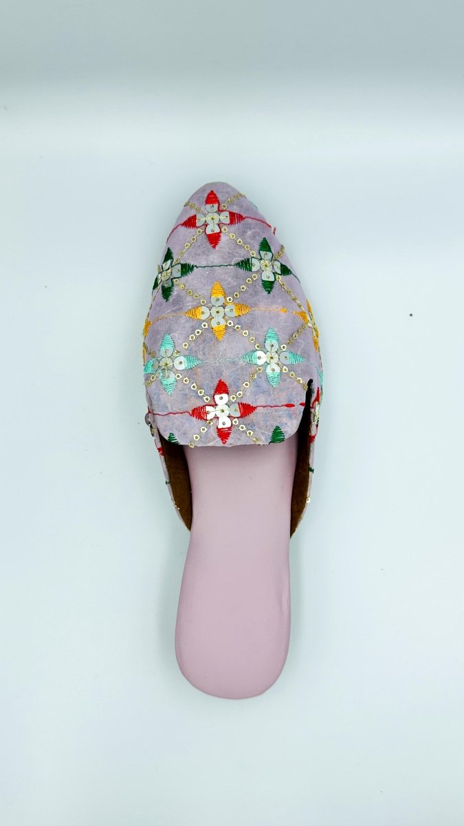 Multicolor Embroidered Mirror Work Slip - On Sandals for Women – Ethnic Handmade Footwear - swadeshsouq.com