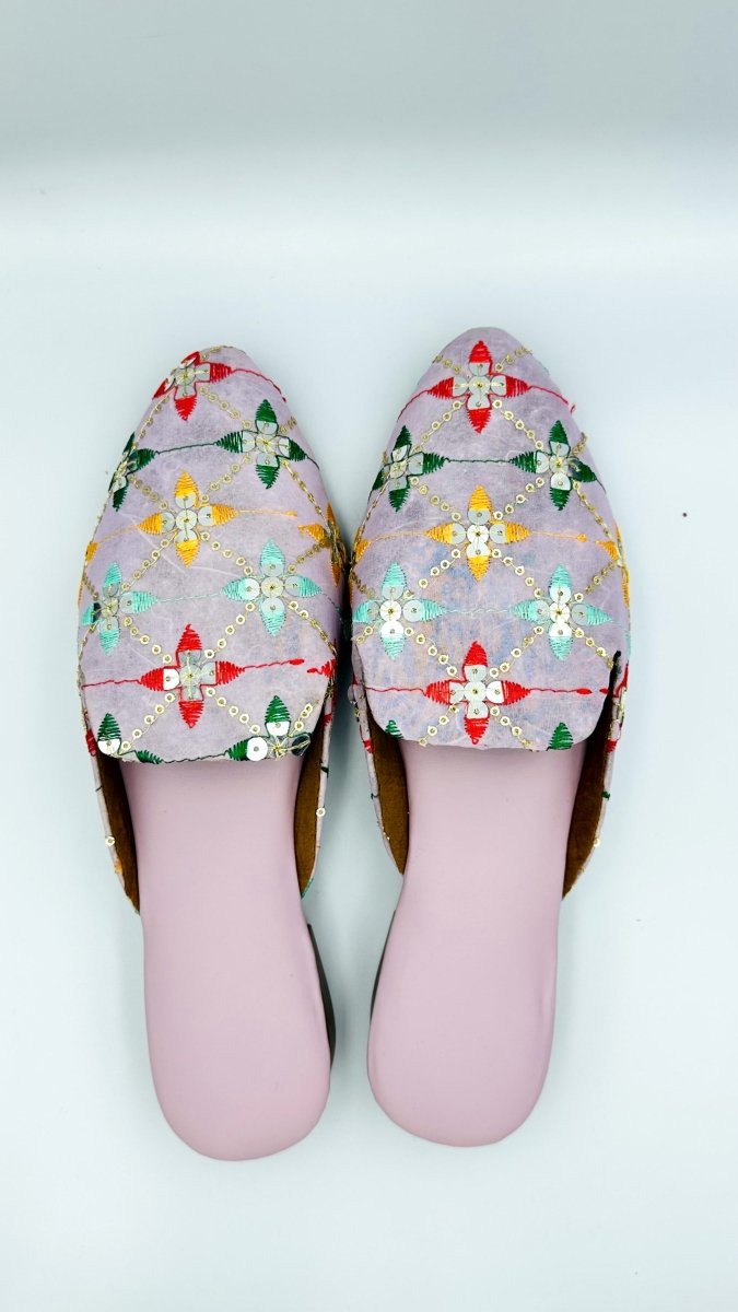 Multicolor Embroidered Mirror Work Slip - On Sandals for Women – Ethnic Handmade Footwear - swadeshsouq.com