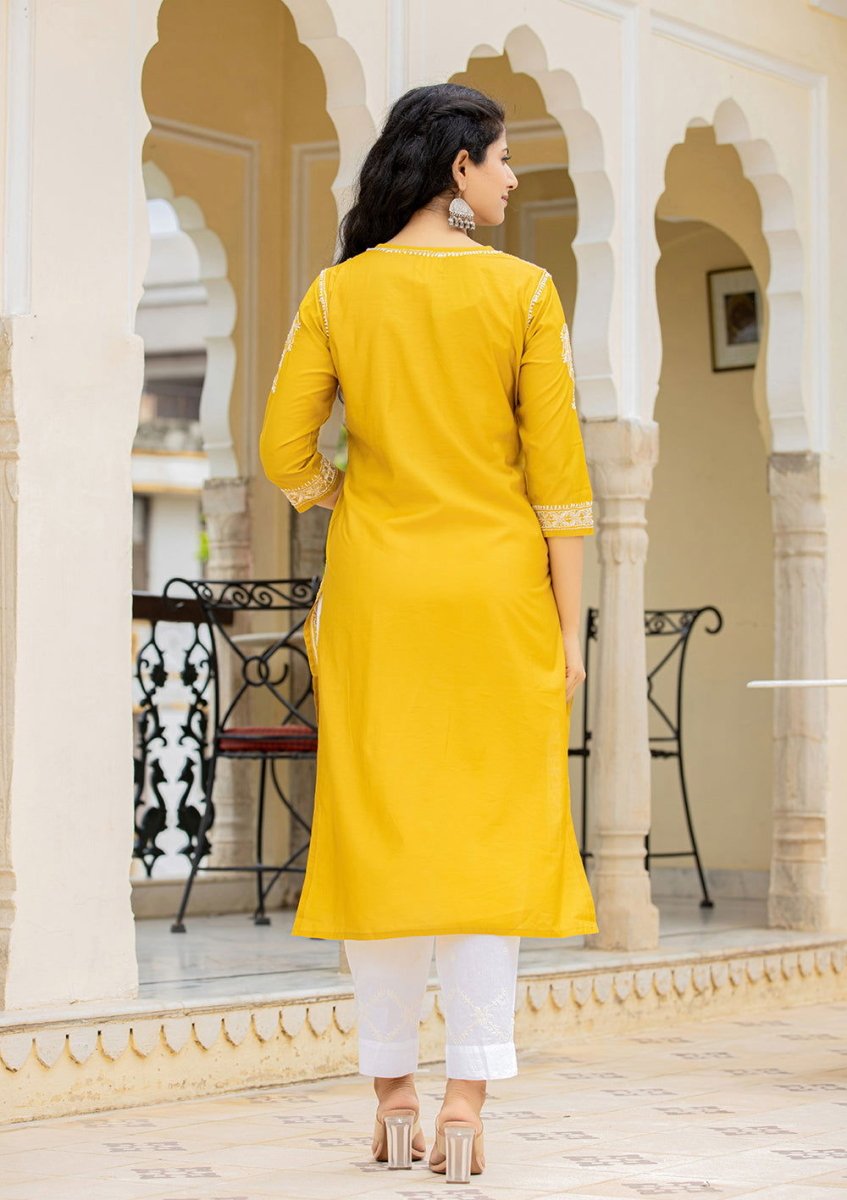 Mustard Lucknowi Chikankari Cotton Kurta Pant Set – Timeless Craftsmanship Meets Modern Style