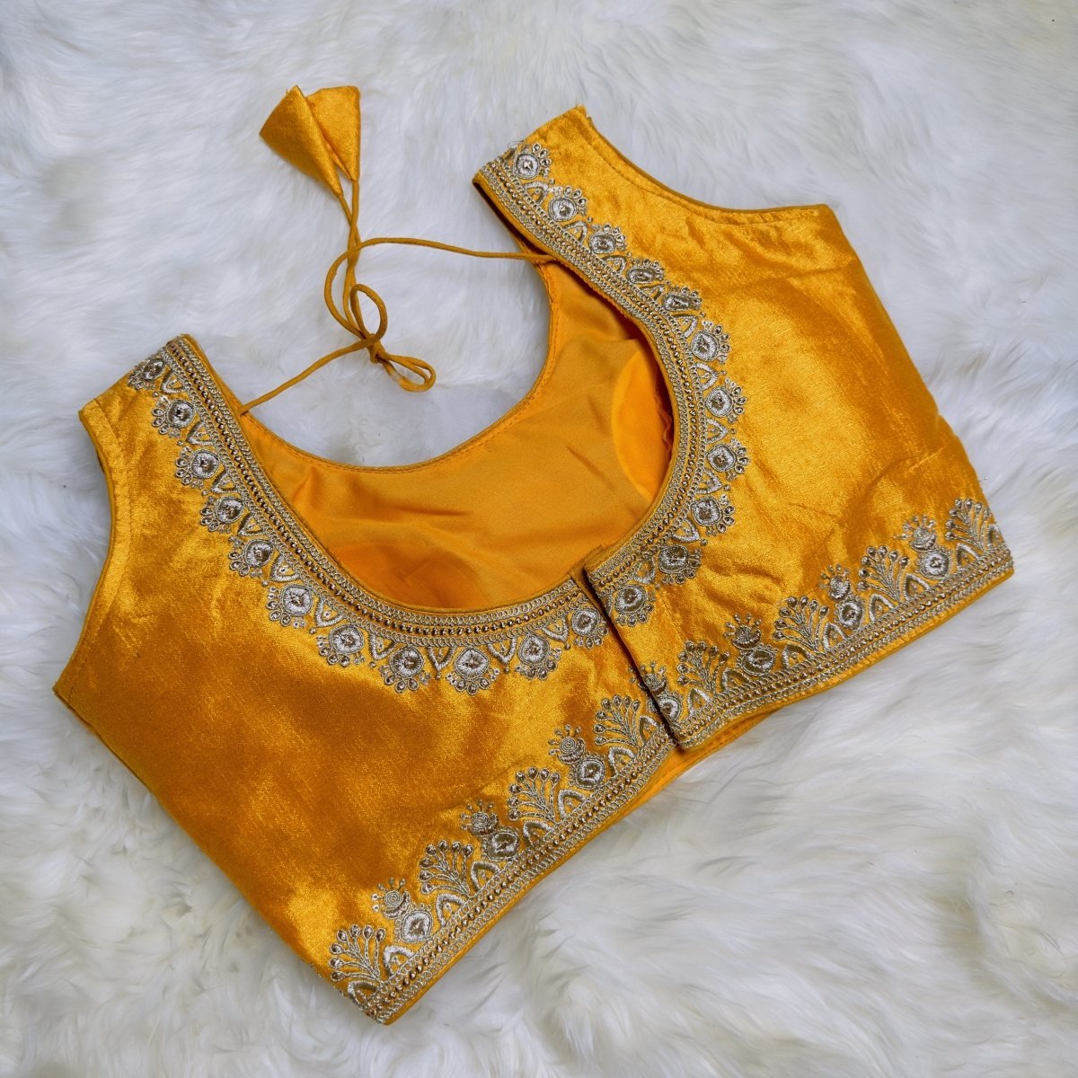 Mustard Yellow Blouse with Elegant Golden Embroidery - Perfect for Festive and Special Occasions - swadeshsouq.com