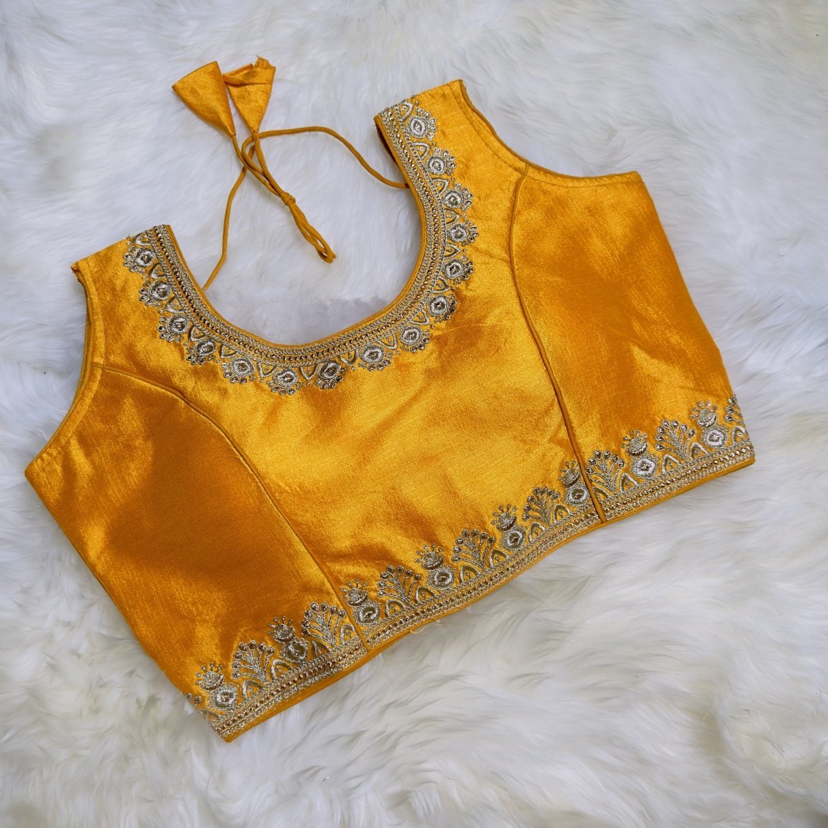 Mustard Yellow Blouse with Elegant Golden Embroidery - Perfect for Festive and Special Occasions - swadeshsouq.com