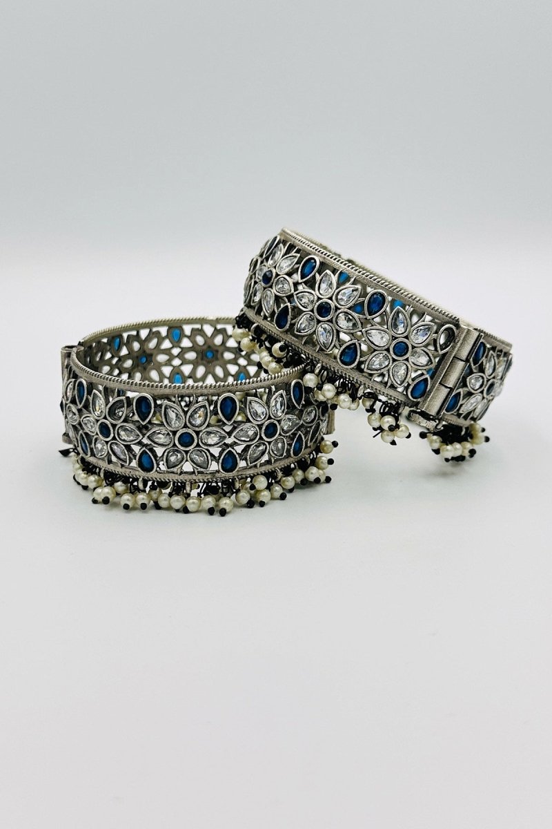 Oceanic Elegance: Blue and White Silver Bangles - swadeshsouq.com