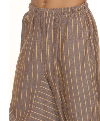 One Size Men's Eco-Friendly Cotton Harem Pants | Fits Waist Size 28 to 36 Inches | Brown Stripes - swadeshsouq.com