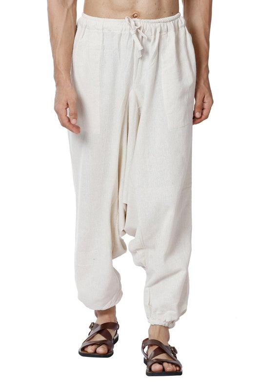 One Size Men's Eco-Friendly Cotton Harem Pants | Fits Waist Size 28 to 36 Inches | Cream - swadeshsouq.com